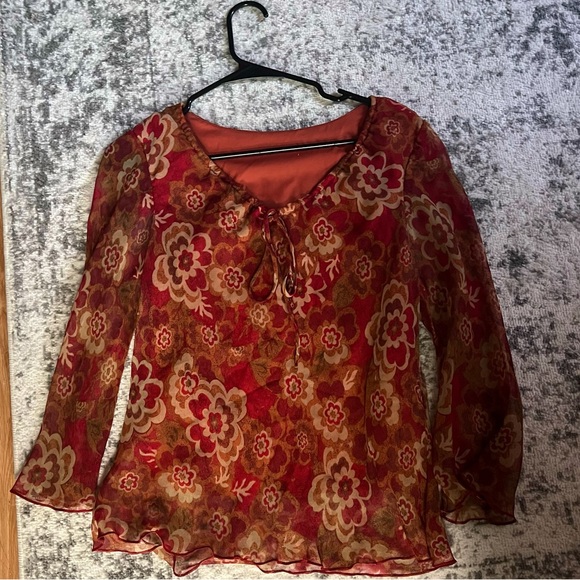 Vintage Tops - Floral Tie-Front Shirt